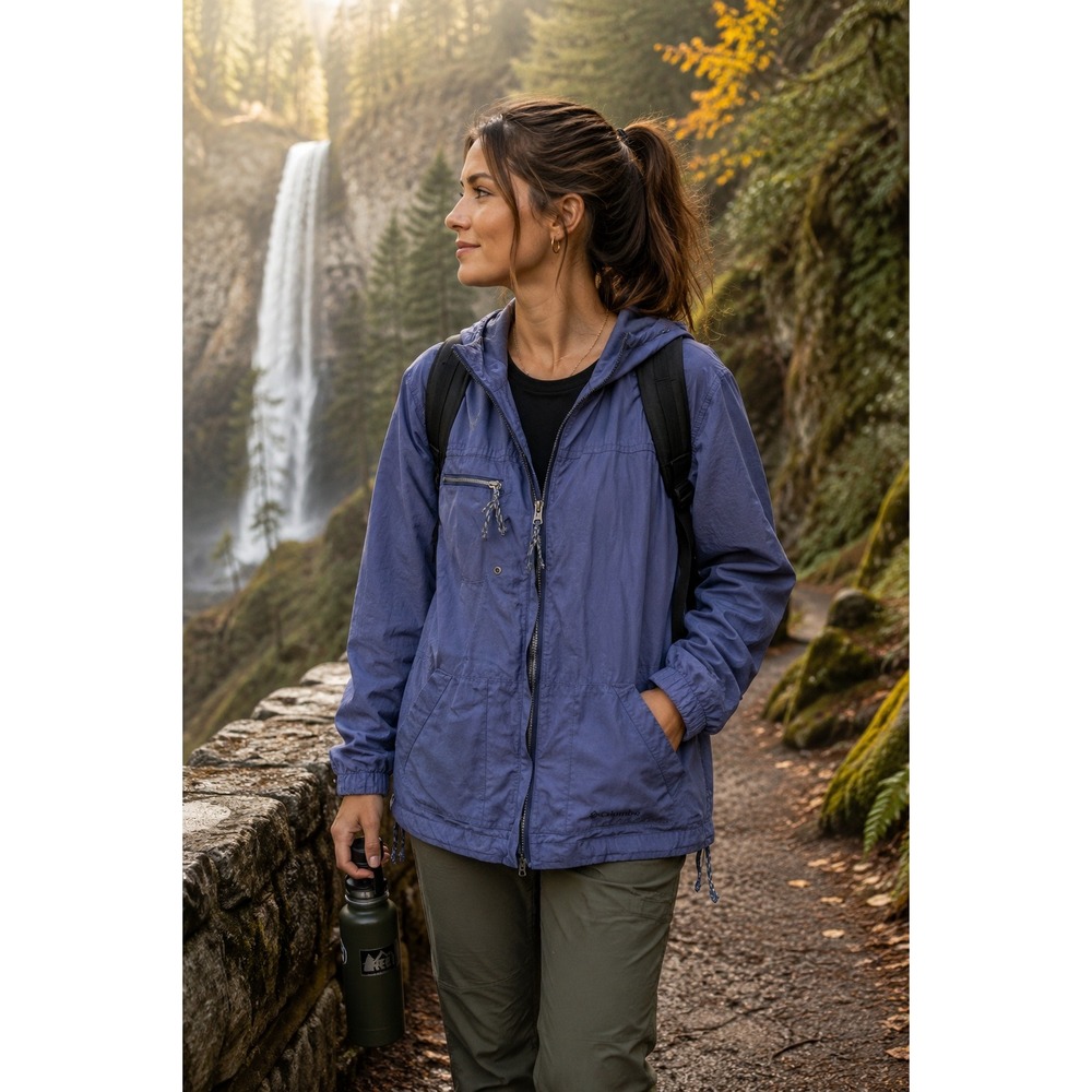 Columbia Womens Blue Full Zip Hooded Windbreaker Jacket WL3122 Size Large